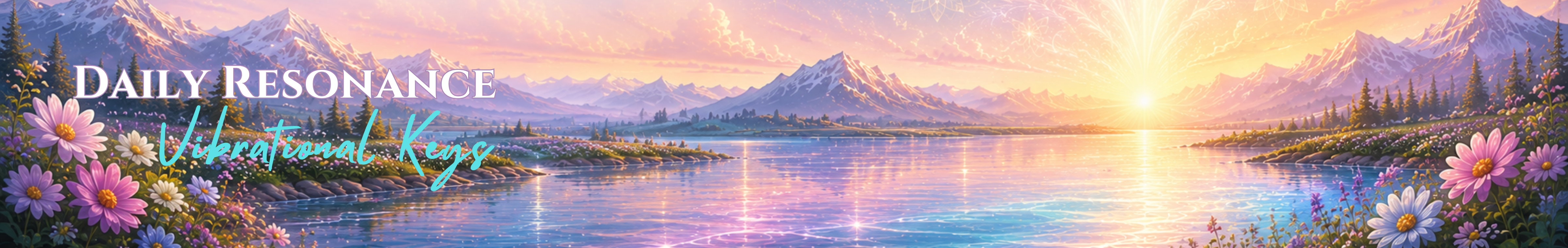 A radiant sunrise banner over mountains and water for Daily Resonance.
